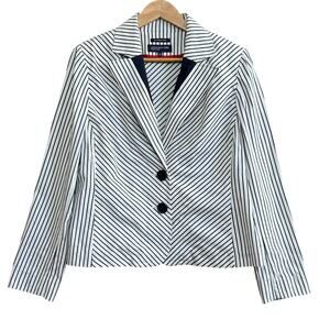 JONES‎ NEW YORK Blazer 10 Navy White Pinstripe Coastal Chic Preppy Tailored